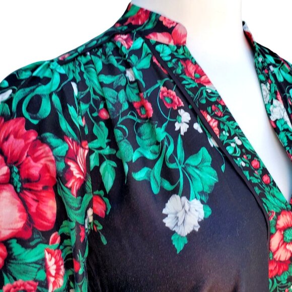 Anthropologie Bohemian Midi Shirt Dress 12 Long Sleeve Black and Green Floral - Picture 4 of 12